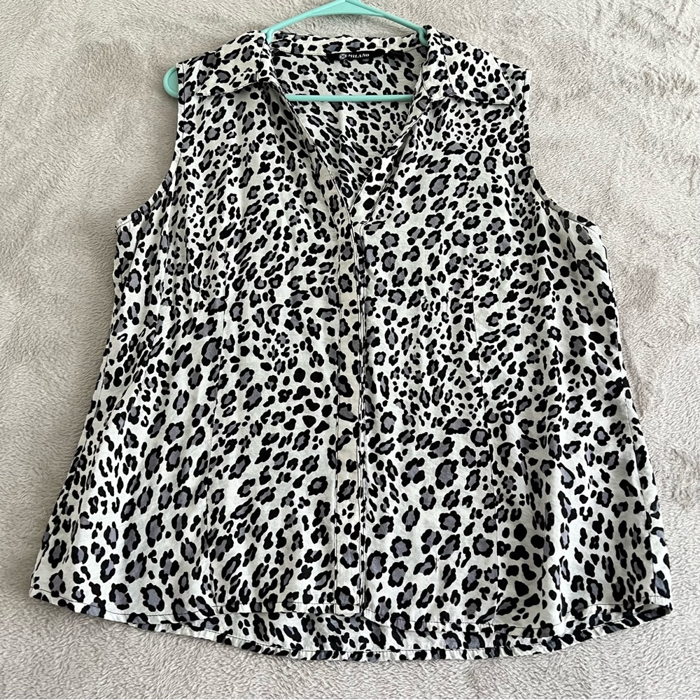 Milano‎ Leopard Print Sleeveless Button up Blouse Top Women's XL Black White